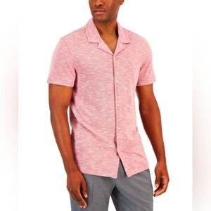 Alfani Men's XL Slub Pique Short Sleeve Camp Shirt Collared Merlot Red NWT